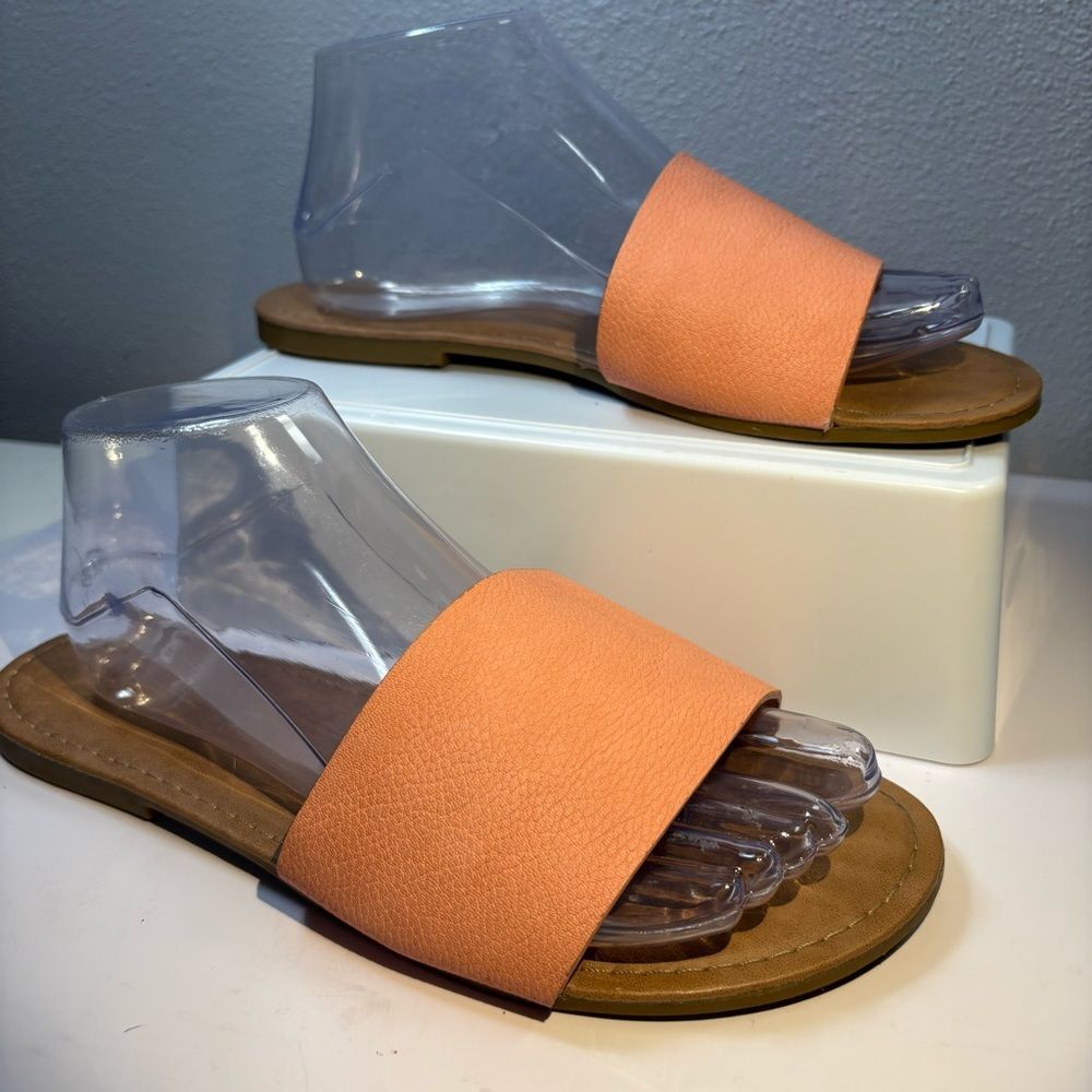 Jynx Sannie Peach Slide Sandals Flats Mules Minimalist Wide Strap size 8.5